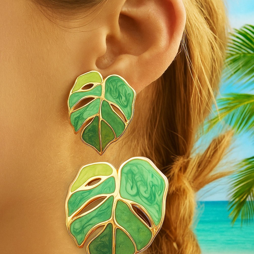 Green and Gold Sparkle Fleck Elegant Earrings